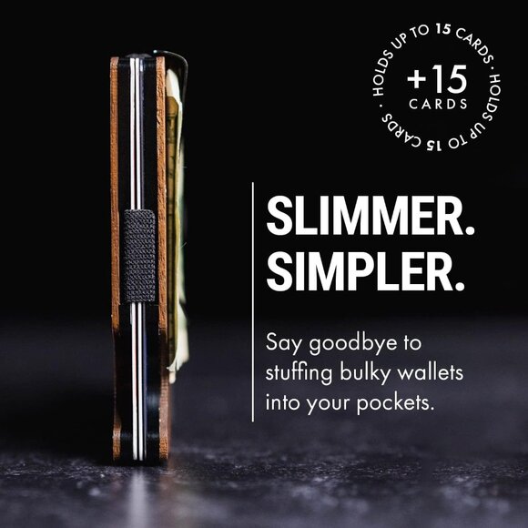 Stylish Walnut Wood Money Clip Wallet for Men with RFID Protection - Gift Ready - Picture 2 of 7